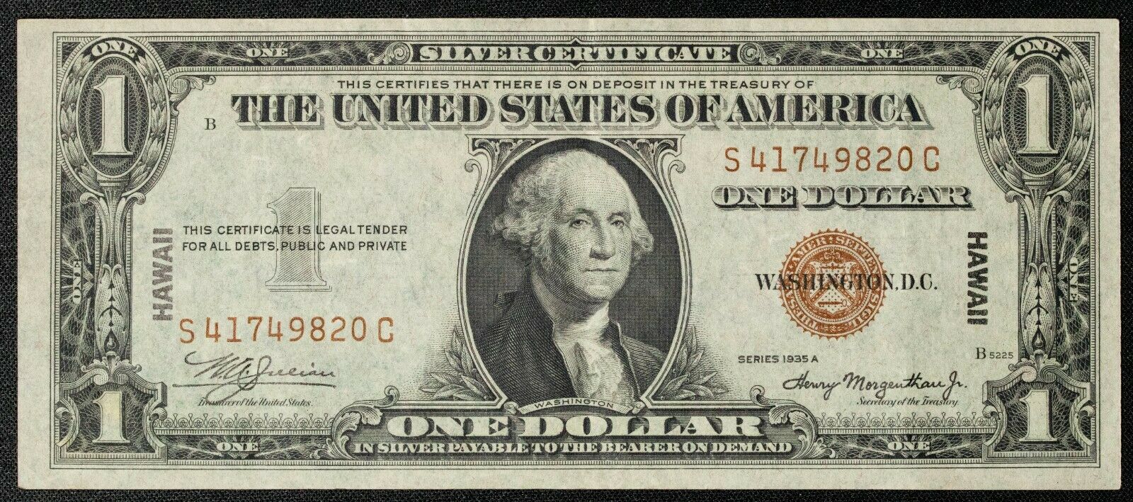 1935 A United States Emergency Hawaii Note $1  Item#p14509