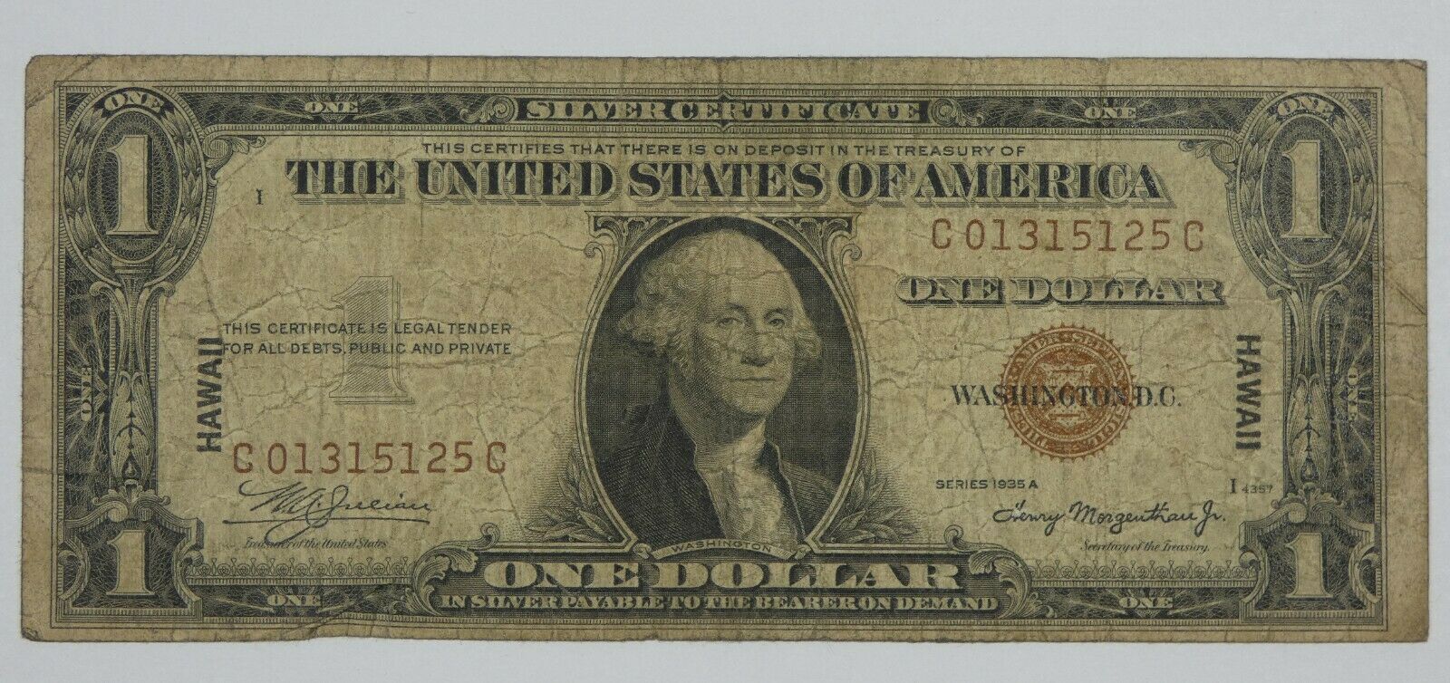 Series 1935-a  $1 Hawaii Silver Certificate Note Very Good Fr#2300 Problem Free